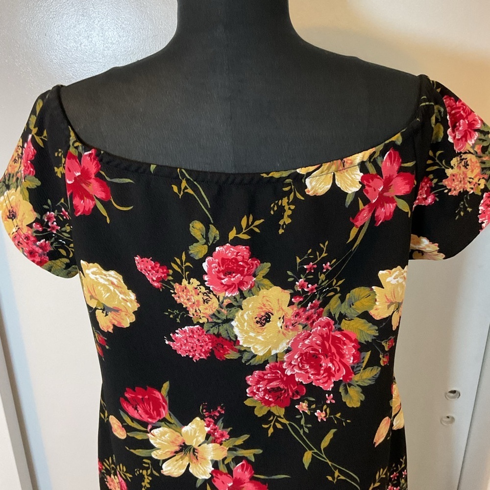 Floral Chic Black Lace Mini Dress 1XL Plus Off The Shoulder Cocktail Night Out - Picture 8 of 8